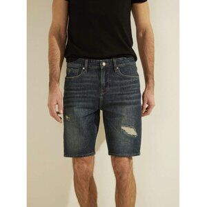 Guess Men's Slim Fit Distressed & Repair Shorts Dark Denim Size 30